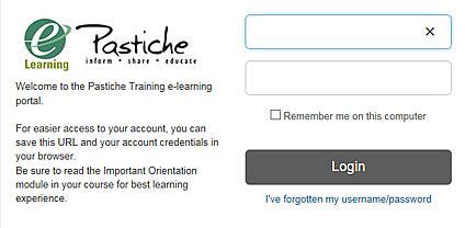 A screenshot of a login page for pastiche learning