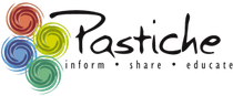 Pastiche logo with three colorful swirls and the words “inform • share • educate”