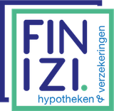 Logo for Finizi, featuring the blue text "FIN IZI." inside a green border, with "hypotheken & verzekeringen" below.