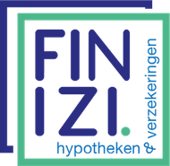 Logo for Finizi, featuring the blue text "FIN IZI." inside a green border, with "hypotheken & verzekeringen" below.