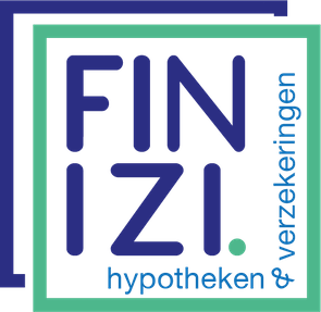 Logo for Finizi, featuring the blue text "FIN IZI." inside a green border, with "hypotheken & verzekeringen" below.