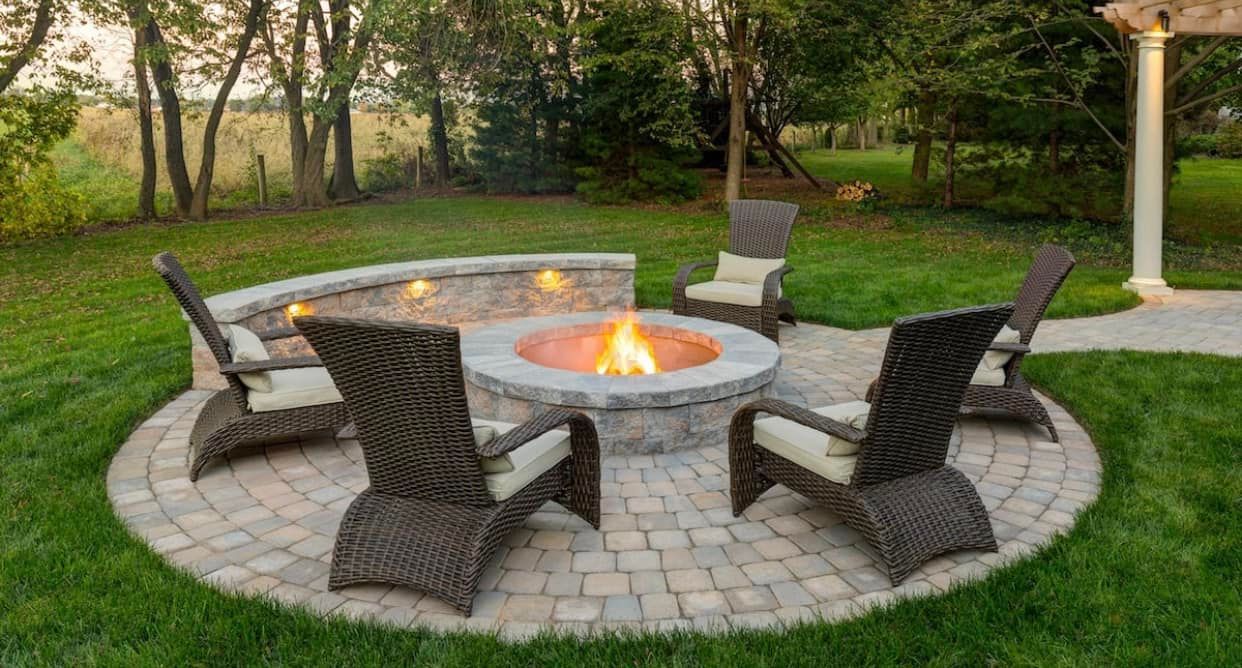 fire pit in backyard on patio