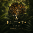 Leopard in lush greenery above El Tata Hotel Puerto Iguaz&uacute; logo