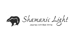 Shamanic Light logo with stylized black animal head and tagline,