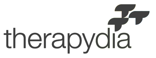 Therapyda logo in gray text with a dark abstract icon above the wordmark