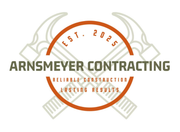 Logo for Arnsmeyer Contracting: crossed hammers, orange circle with "Est. 2025" and company name, "Reliable Construction, Lasting Results".