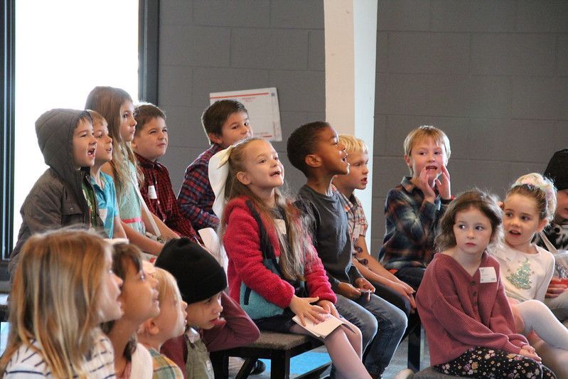 Kids worship gathering at Bible church near Westmont