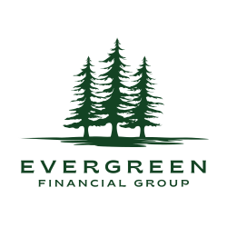 The logo for evergreen financial group shows three pine trees