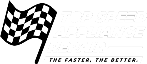Logo for Top Speed Appliance Repair with checkered flag and slogan, 