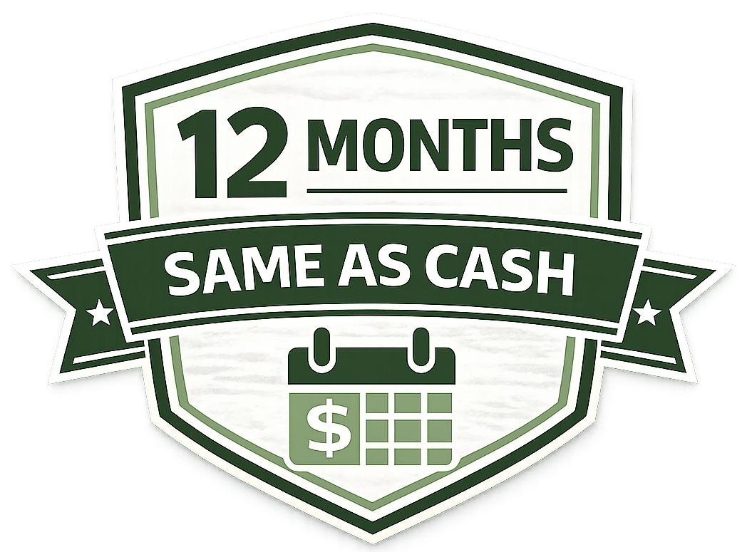 Green badge reading “12 Months Same as Cash”