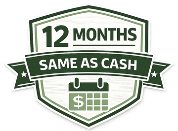 Green badge reading “12 Months Same as Cash” icon