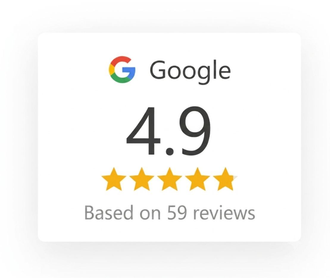 Google rating card showing 4.8 stars out of 5, based on 41 reviews.