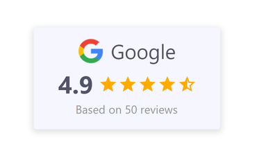 Google rating badge showing a 4.9 star rating based on 50 reviews.