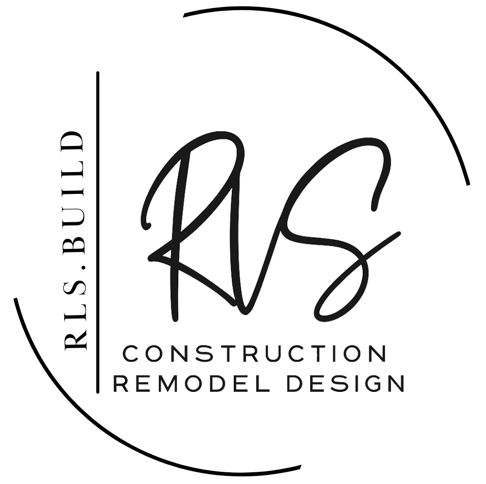 Logo with blue, yellow, and red circle. Three upward pointing arrows with "RLS" text. "Construction Remodel Design" below.