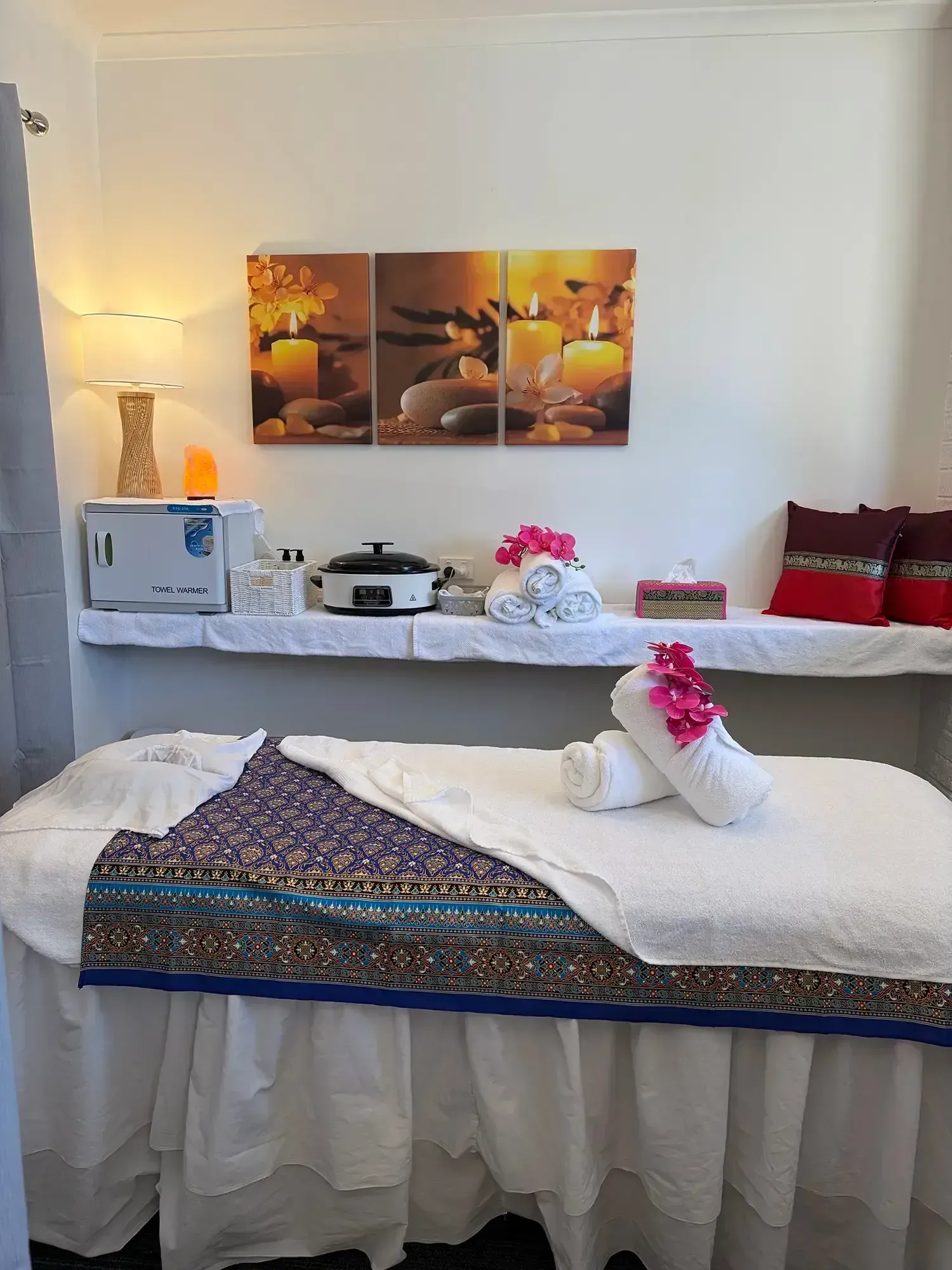 Clean and relaxing massage treatment room at Tuk's Thai Massage