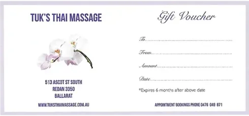 Thai Massage Gift Voucher from Tuks Traditional Thai Massage in Ballarat and Buninyong