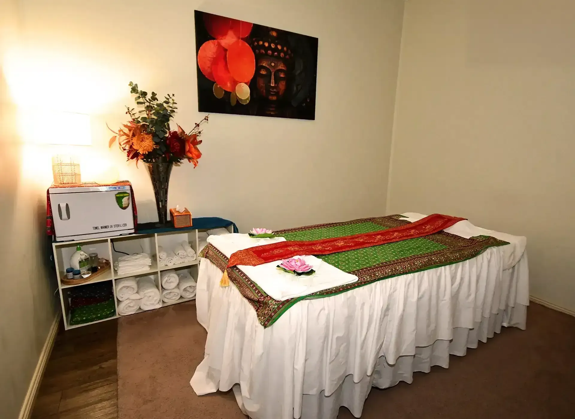Warm and welcoming massage treatment room at Tuk's Thai Massage Ballarat