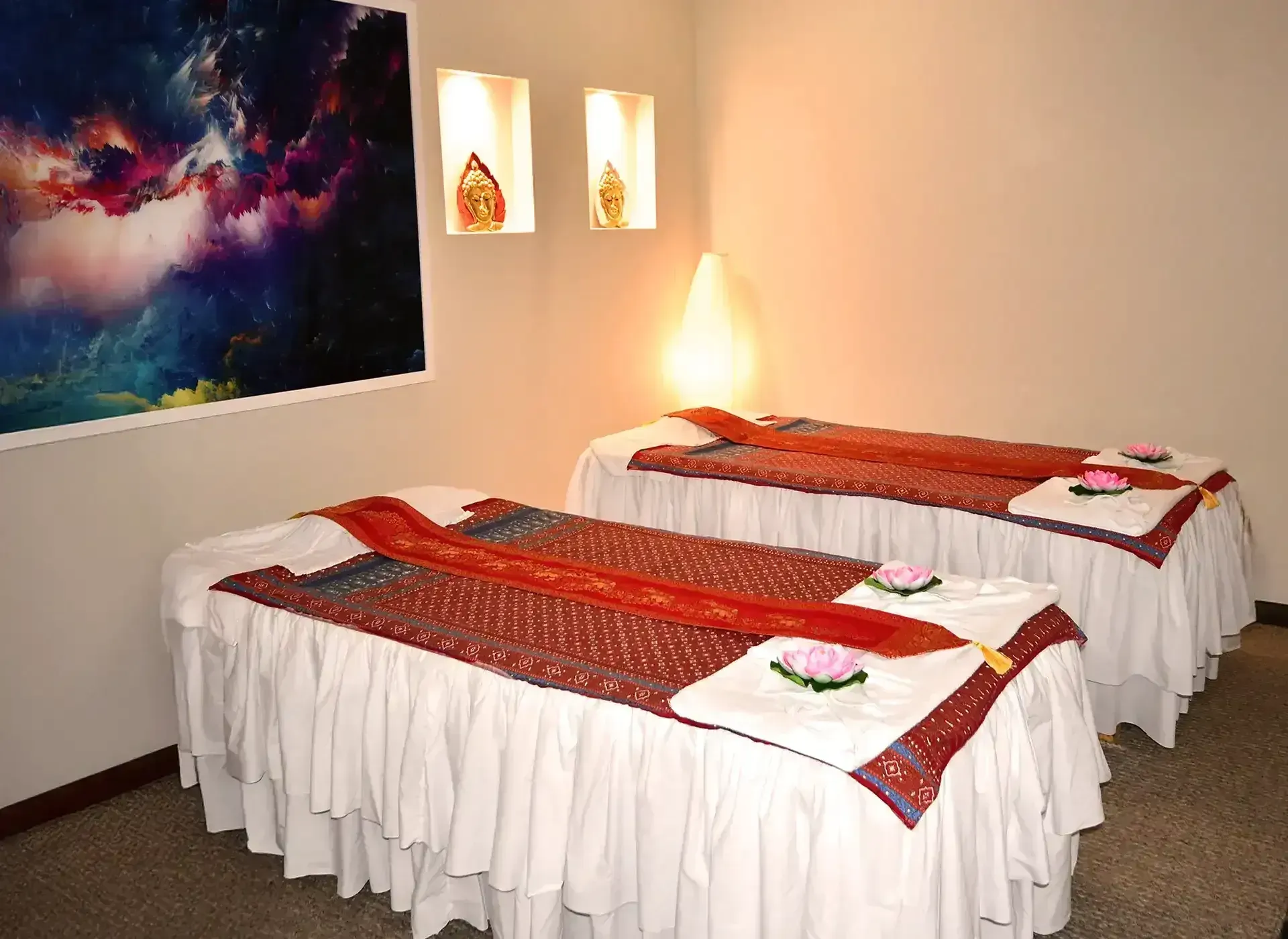 Warm and welcoming couples massage treatment room at Tuk's Thai Massage Ballarat