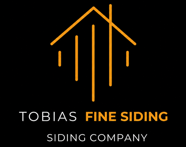 Tobias Fine Siding logo with gold roof and siding icon and gray-orange text