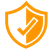 Orange shield with a checkmark icon representing security or verification