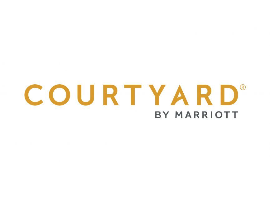 Courtyard by Marriott logo in gold and gray on a white background