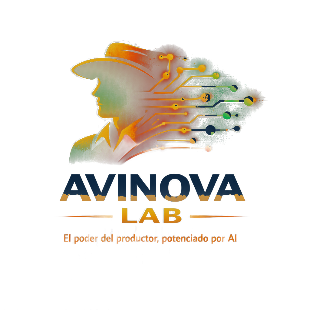 AVINOVA LAB logo with orange-green profile and circuit lines, tagline “El poder del productor, potenciado por AI”