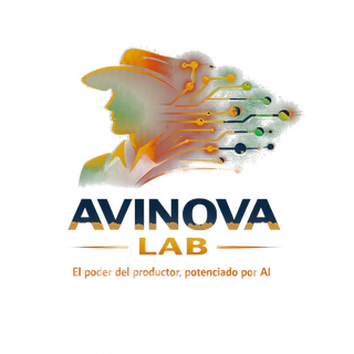 AVINOVA LAB logo with orange-green profile and circuit lines, tagline “El poder del productor, potenciado por AI”