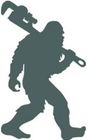 A silhouette of a bigfoot carrying a wrench on his shoulder. A silhouette of a bigfoot carrying a wrench on his shoulder.