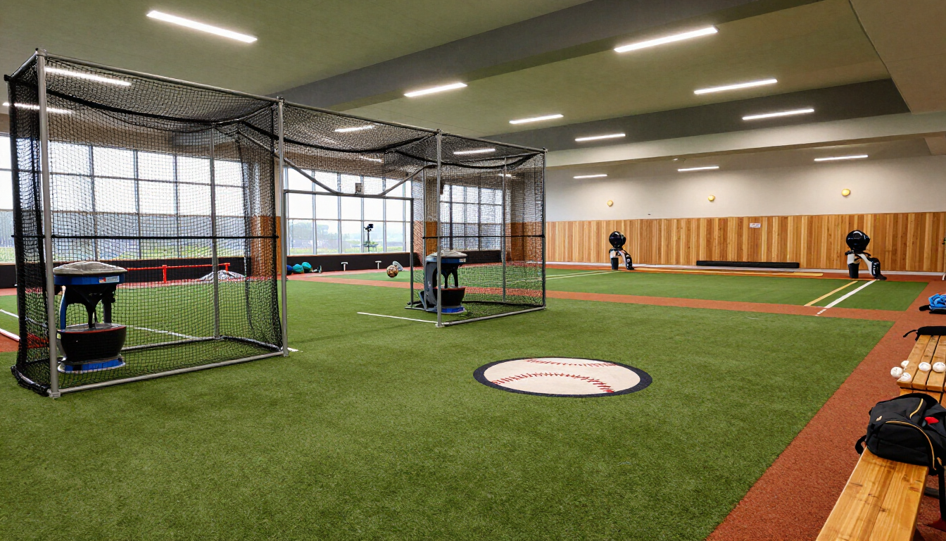 Modern indoor baseball training facility at Hawks Athletics