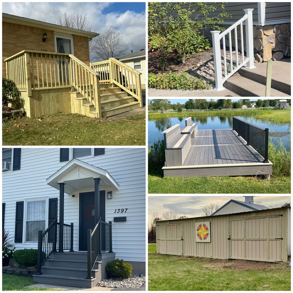 Deck with benches over pond