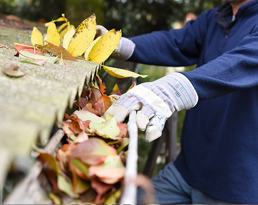 man cleaning gutters