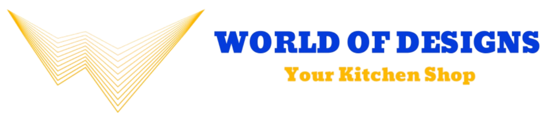 A logo for world of designs your kitchen shop