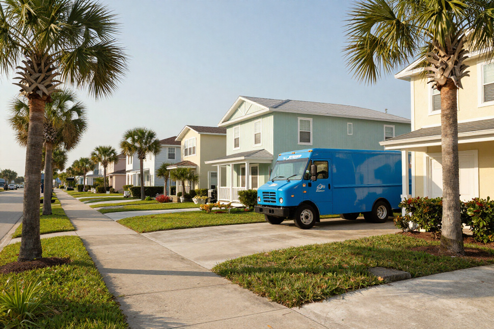 Signature Services truck parked in a sunny Tampa Bay neighborhood