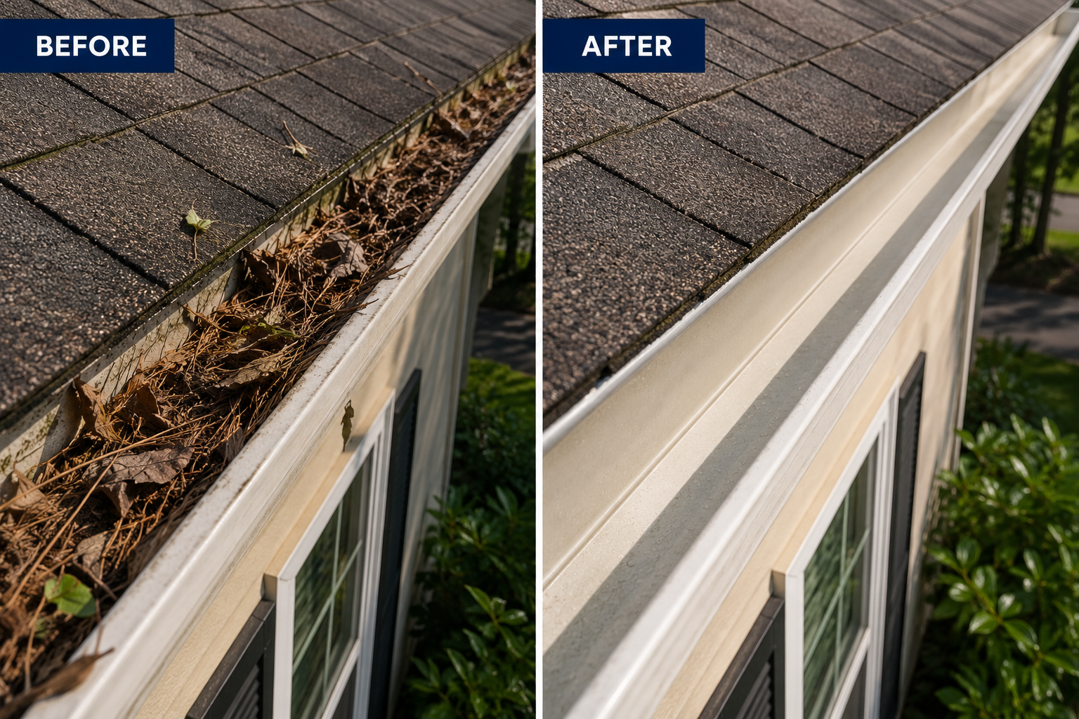 Before and after house washing on a stucco home in Tampa Bay, showing algae and exterior buildup removed