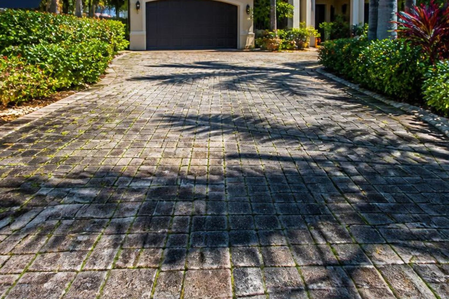 Paver patio before cleaning