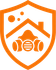 Orange shield logo with a gas mask and rooftop, resembling an air quality or safety icon