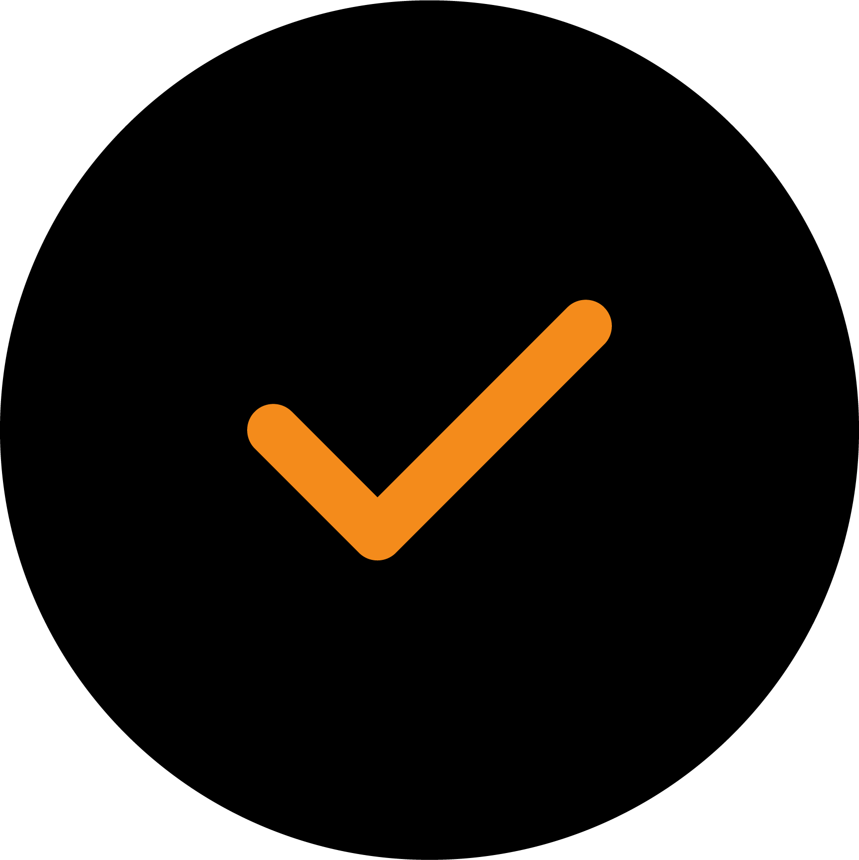 Orange checkmark inside a black circle.