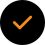 Orange checkmark inside a black circle.