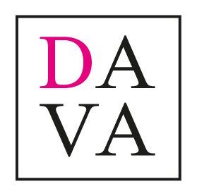 Un logo rosa e nero con le lettere da e va in un quadrato.