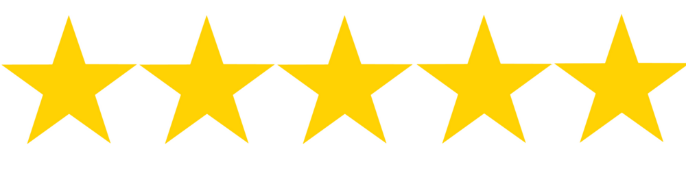 Five gold stars aligned in a row on a white background