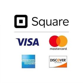 Square logo above Visa, Mastercard, American Express, and Discover card logos