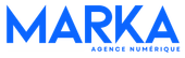 Un logo bleu et blanc pour l'agence numérique marka