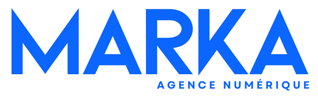 Un logo bleu et blanc pour l'agence numérique marka