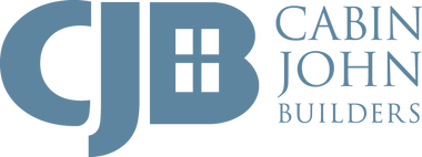 CABIN JOHN BUILDERS logo in blue and gray with stylized CJB initials and name text