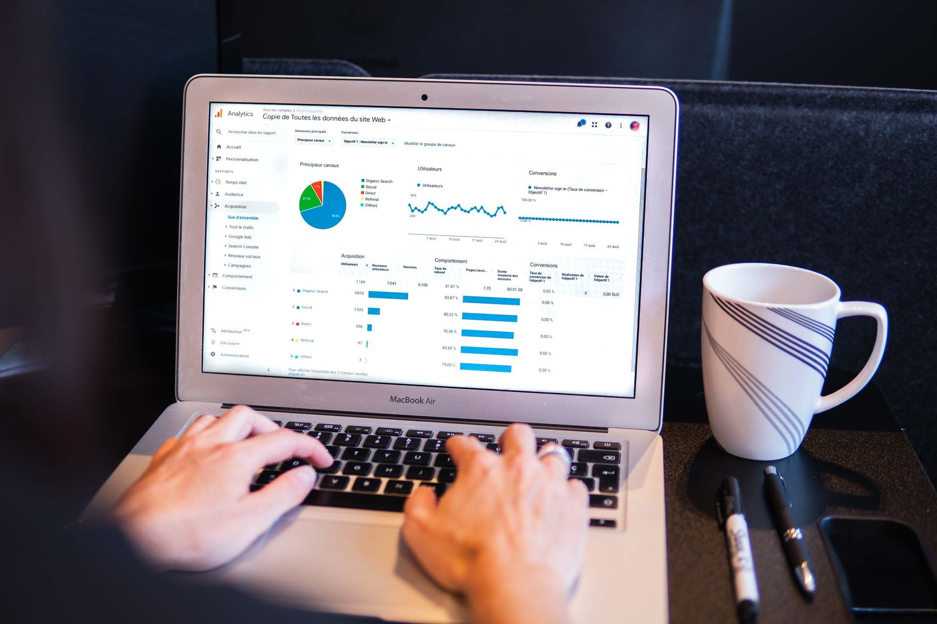 Analyst working on a dashboard using a laptop