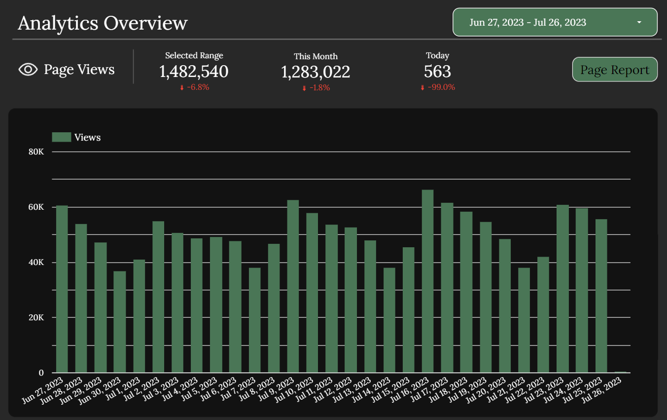 An example analytics dashboard screenshot of the analytics overview section.