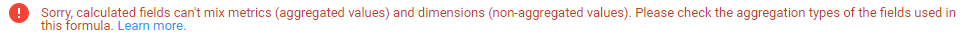 An example of a common error message when making formulas in Looker Studio