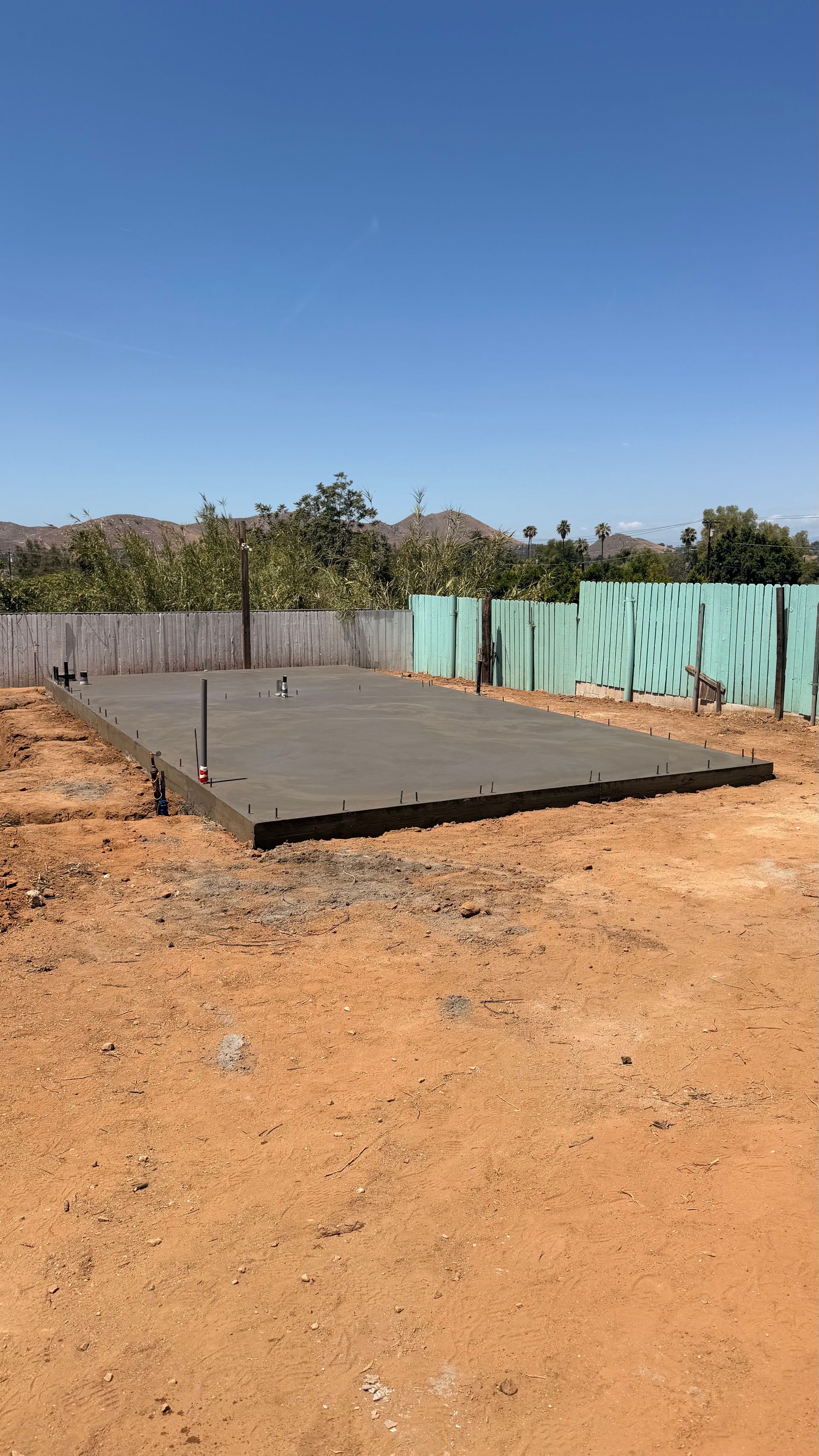 Completed ADU concrete foundation and slab in Grand Terrace California