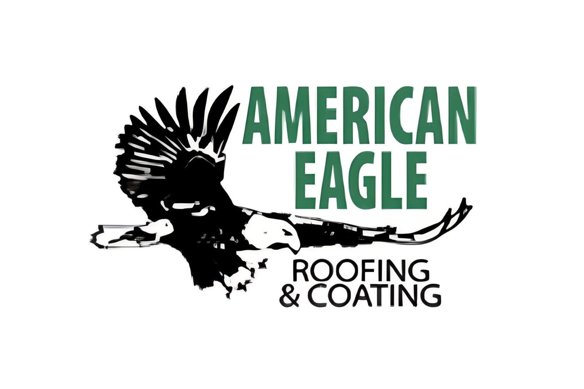 The logo for american eagle roofing and coating shows an eagle flying in the air.