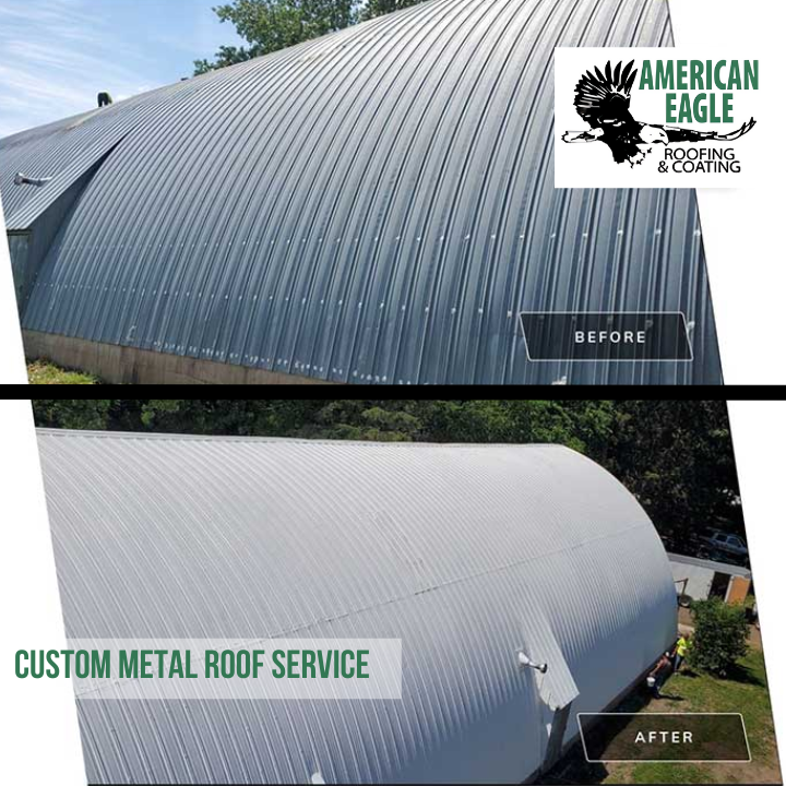A before and after picture of a custom metal roof service